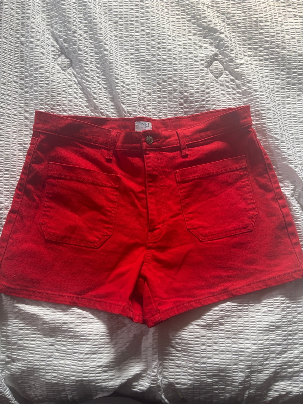 Time and Tru Red High-Rise Jean Shorts
